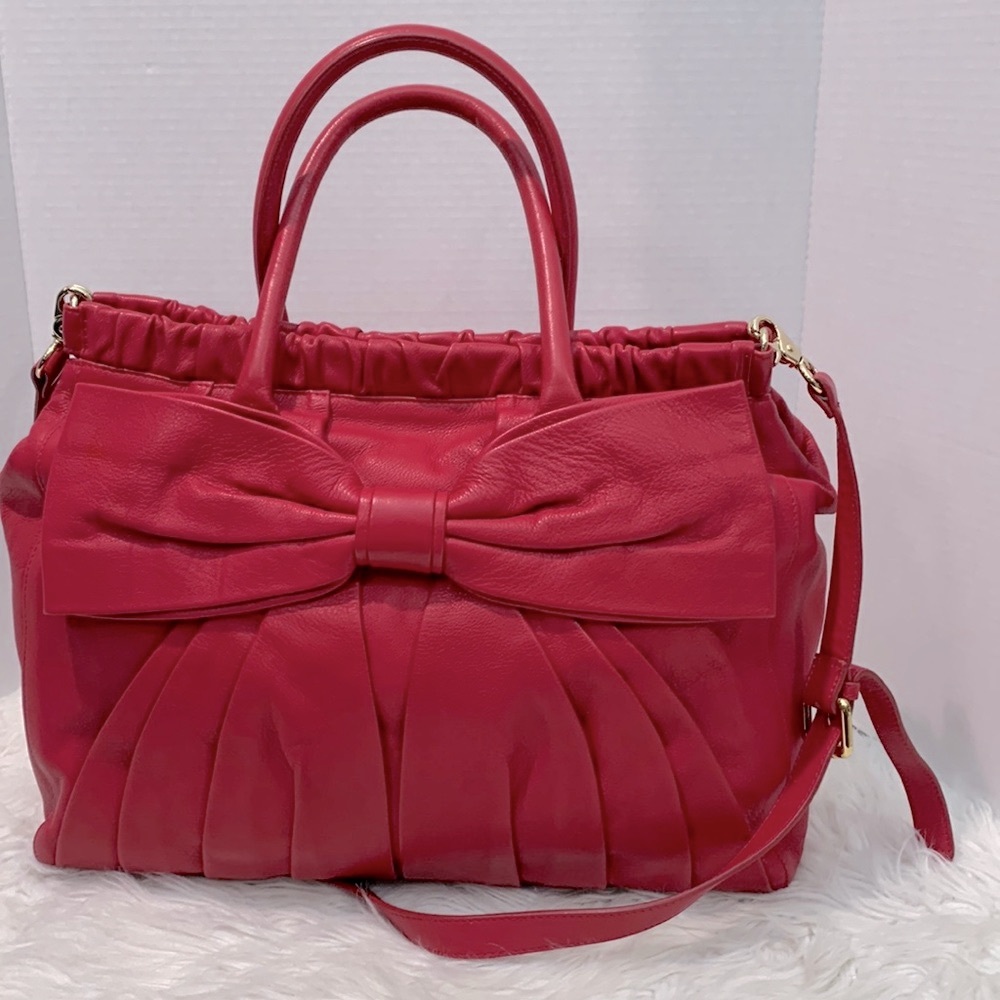 RED VALENTINO Pink/Fuschia Supple Leather Bag/Tote Elegant Large Bow Detail - Picture 14 of 14